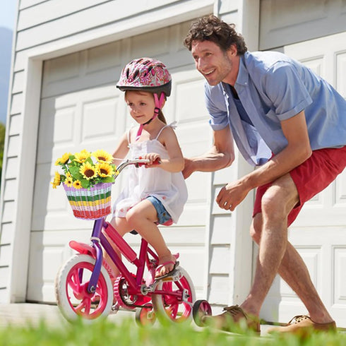 Kids Bike Basket Set, Handwoven Bike Baskets for Children Cycling with Spare Leather Straps and Bell, Easy Install