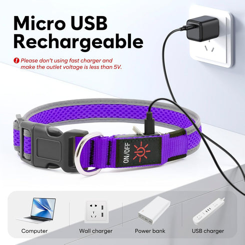 Flashseen LED Dog Collar, Light Up Dog Collar USB Rechargeable, Brightest Dog Lights for Night Walking, Adjustable Dog