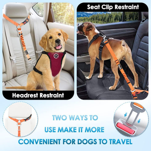 2 Pack 2 1 SlowTon Dog Seat Belt for Car, Dog Car Harness Seatbelt Adjustable with Elastic Bungee Buffer, in Pet Car