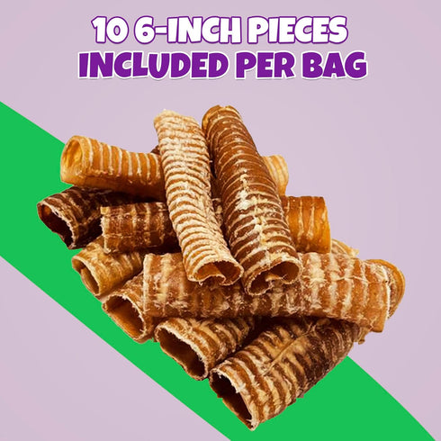 100% 10-Pack Beef Trachea for Dogs with Natural Glucosamine, Large Trachea Dog Chews for Joint Health with Chondroitin