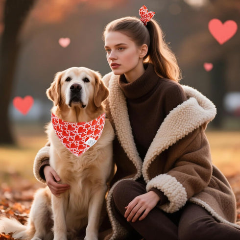 Set E-Clover Mother's Day Heart Dog Bandanas & Matching Scrunchie Cute Girl Dog Scarf Bibs Pet Bandana with Bow Tie