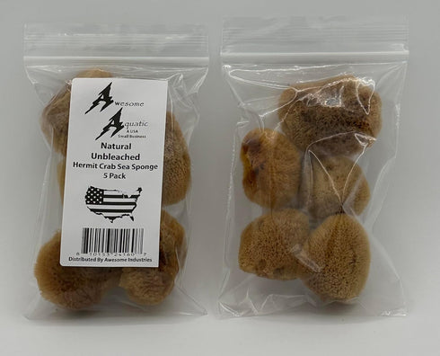 Awesome Aquatic 5 Pack 5 Unbleached Natural Hermit Crab Sponges Natural Sea Sponge Maintains Humidity Drinking Water