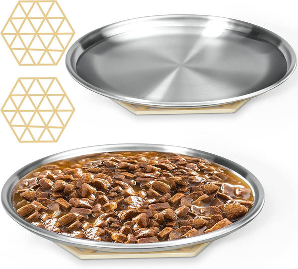 Stainless Steel Cat Dishes - Food and Water Bowls for Small and Medium Pets, Relief of Whisker Fatigue - 2 Sets