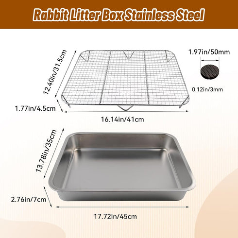 Box,304 Rabbit Litter Box Stainless Steel Gird Rabbit Litter Stainless Steel Sifting Tray with &Non-Slip Feet
