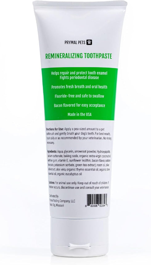 Prymal Pets (4 oz) Remineralizing Dog Toothpaste with Nano-Hydroxyapatite Bacon Flavor, Fluoride-Free & Safe