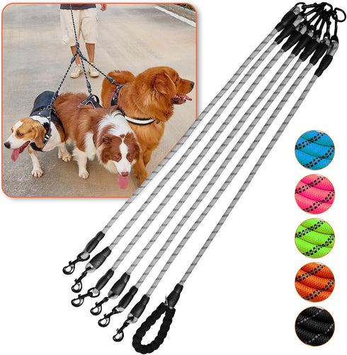 Six Dog Leash, 6 Way Leash for Dogs, 360 Swivel No Tangle Walking Leash with Reflective for 6 Dogs (Grey)