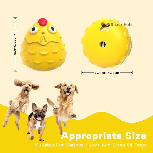 LuciPaw Interactive Dog Toy Ball - Squeaky Treat Dispenser, Pull Handle & Wobble Puzzle, Durable Natural Rubber Chicken