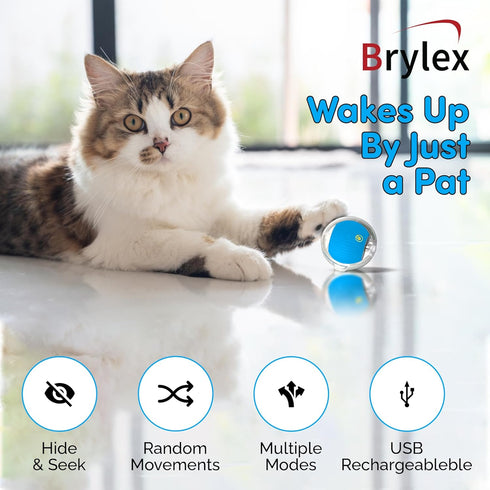 28" Brylex Interactive Cat Toys, Motion-Activated Rolling Ball with Play Mat, Automatic Hide-and-Seek Game, Fast & Slow