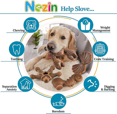 Dog Chew Toys for Aggressive Chewers, 4 Pack Indestructible Toys with Tough Nylon for All Breed Sizes