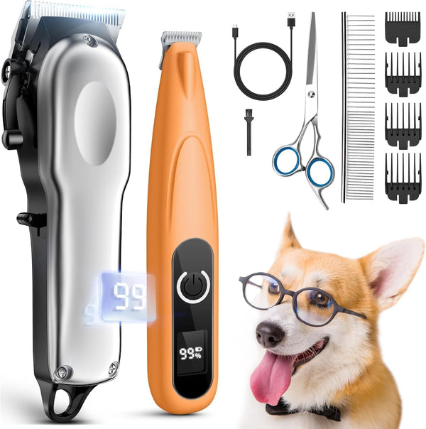 PAPMINI Dog Grooming Kit With Paw Trimmer, Low Noise Cordless Clippers for