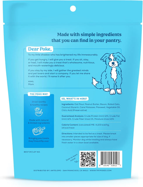 Poke's Bac'n Me Crazy Treats for Dogs, Limited Ingredient & Natural Dog Treats, Wheat-Free & Made in The USA, Bacon & Peanut Butter Soft & Chewy Treats, 8oz