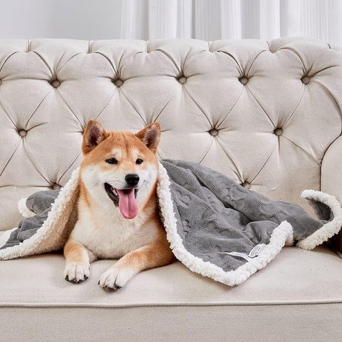 Qeils Waterproof Dog Blankets for Small Dogs, Washable Sherpa Fleece Puppy Blanket, Soft Plush Reversible, 30"X40", Grey