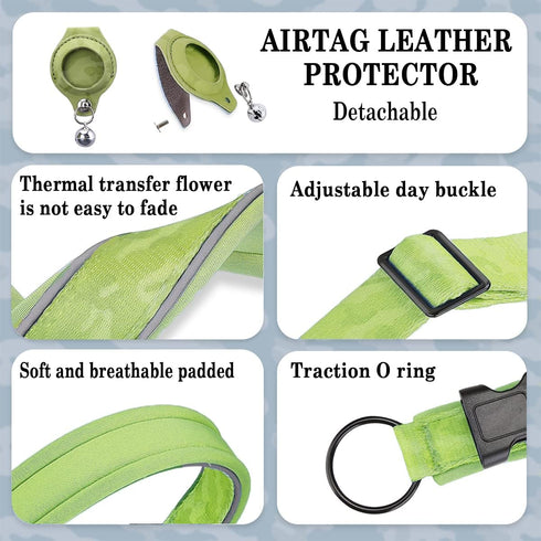 Heavy Duty Reflective AirTag Dog Collar, Padded Adjustable Pet Collar for Small Medium Large Dogs, Green, M