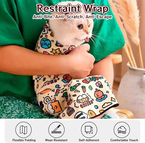 27.6 Inches 11.1lbs) Cat Grooming Wrap Self-Adherent Anti-Scratch Swaddle Restraint Bag for Stress-Free Nail Clipping