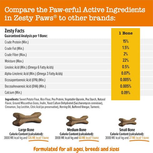 Zesty Paws Dental Bones for Large Dogs, 24 ct - Fights Tartar & Plaque, Supports Gum, Teeth, Bone Health