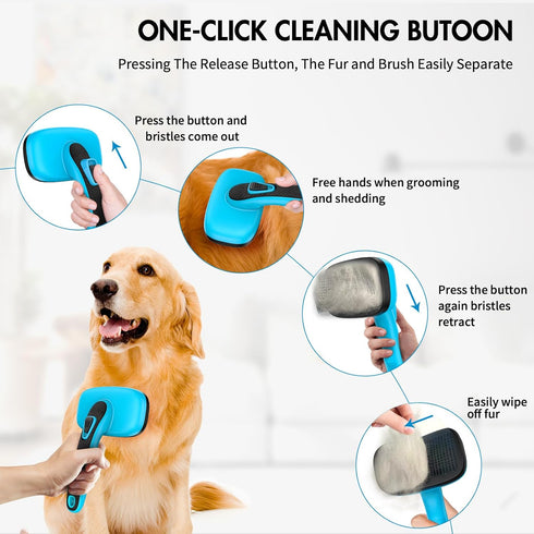 Dog Self Cleaning Slicker Brush for Shedding, Ideal for Short Long Haired Dogs, Removes Loose Fur, Blue