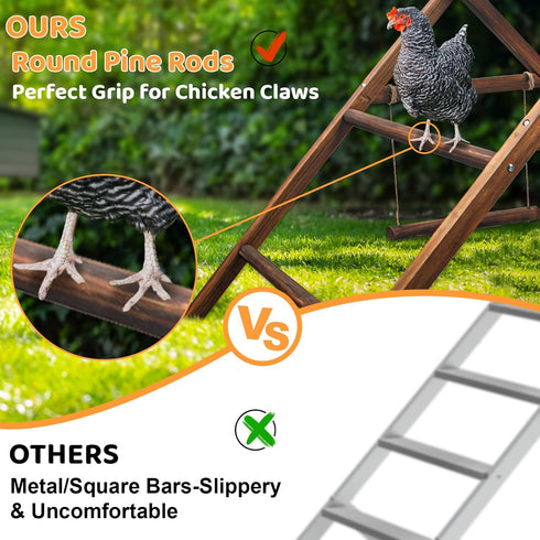 Vorhomness 2 1012 Pine Wood Chicken Perch with Swings & Ladder, Multi-Level Chicken Roosting Bars for Backyard Coop
