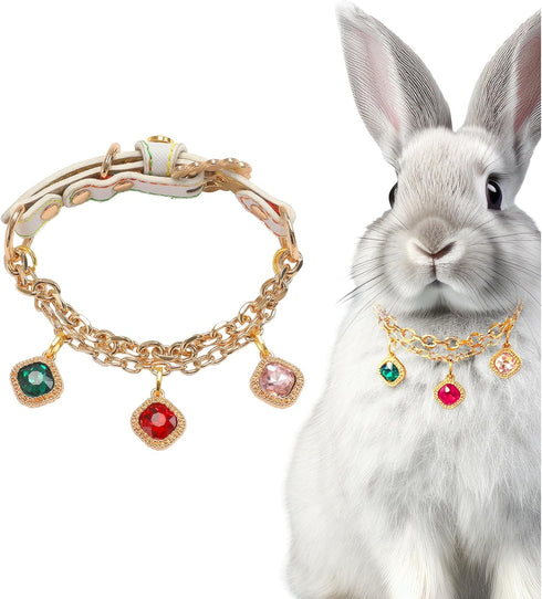 KUDES Pet Collar for Small Dogs and Cats, Adjustable PU Leather with Rhinestone Pendant, Choker Necklace