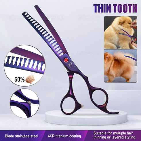 6 1 Dog Grooming Scissors,Purple Curved Chunkers Shears with Safety Round Tips,Sharp and Durable in Dog Scissors