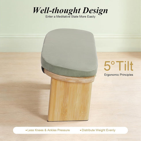 YUASDUU Folding Meditation Bench, Bamboo Kneeling Stool Squat Chair Prayer Kneeler Seiza Chair with Soft Pillow