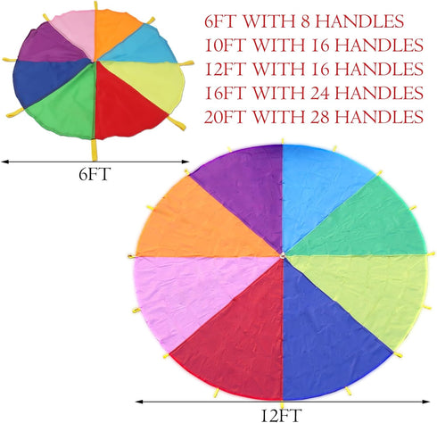 mifasuo 6ft 10ft 12ft 16 16ft 20ft (20ft 28 Kids Play Rainbow Parachute with Handles Tent Game for Children Gymnastics