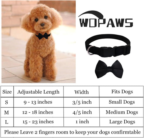 Dog Collar with Bowtie, Soft Velvet Material with Quick Release Buckle for Large Dogs (Black, L)