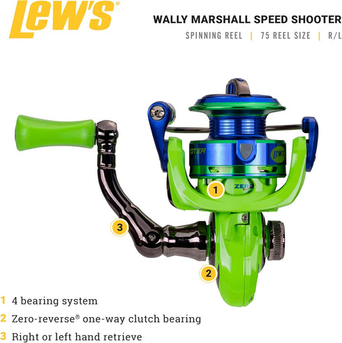 Wally Marshall Speed Shooter Spinning Reel, Size 75, One-Piece Graphite Frame, Right/Left-Hand Retrieve, Graphite