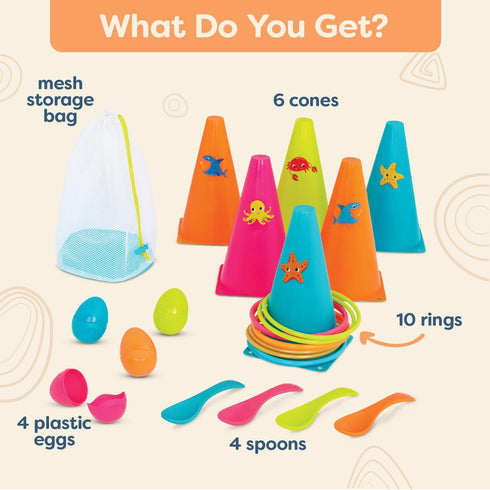 Set 3+ B. toys Outdoor Games Galore Combo Ring Toss & Egg-and-Spoon Game for Backyard Fun, Party Activities & Family