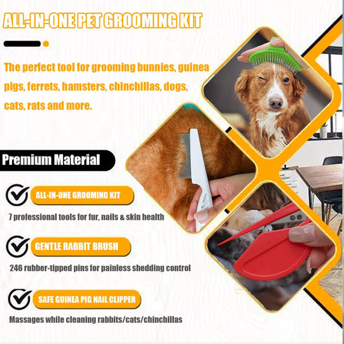 Rabbit Grooming Kit Bunny Grooming Kit with Shedding Brush, Nail Clippers & Comb Small Animal Grooming Supplies