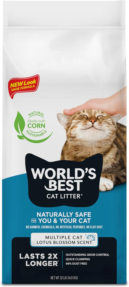 WORLD'S BEST CAT LITTER Multiple Cat Lotus Blossom Scented 32-Pounds, Quick Clumping, Flushable, 99% Dust Free