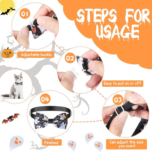 120 Pieces Halloween Pets Dog Bow Tie, Adjustable Dog Ties Collar for Dogs Cats, Pumpkin Grooming Accessories