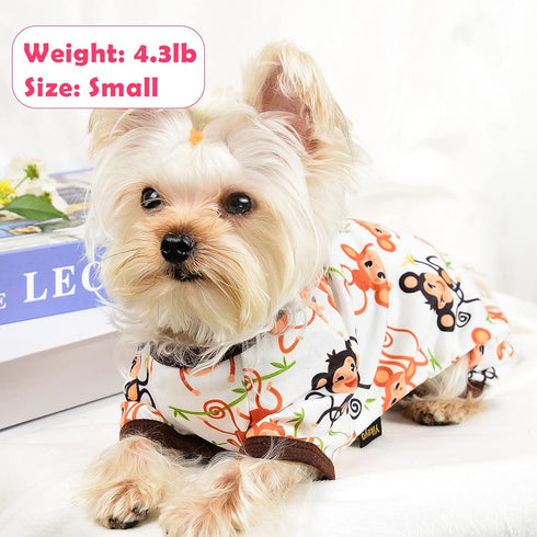 Summer Dog Pajamas for Small Dogs, Cute Pattern Soft Onesie Shirt Pjs for Yorkie Chihuahua Teacup Apparel