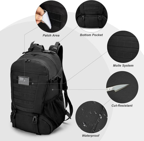 Jueachy Tactical Backpack for Men, 30L Waterproof Hiking Day Pack with USA Flag Patch