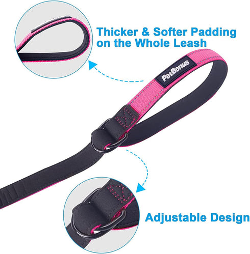 PetBonus Short Dog Leash, Reflective Design with Adjustable Soft Padded Handle for Retractable Leash, Pink 1 Pack