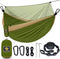 Portable Camping Hammock with Net, Lightweight Double Hammocks with Tree Straps, Parachute Nylon for Hiking Green&Khaki