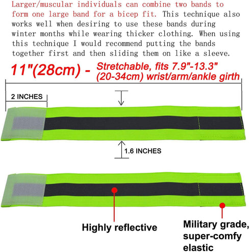 High Visibility Reflective Night Running Walking Elastic Strap Wristbands Ankle Bands Armbands Safety for Cycling Walking Running Camping Sports-Fits Women, Men & Kids