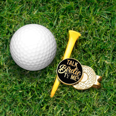 Talk Birdie to Me Black Gold Golf Ball Marker with Hat Clip, Funny Golf Accessories for Men, Women, Golf Gifts