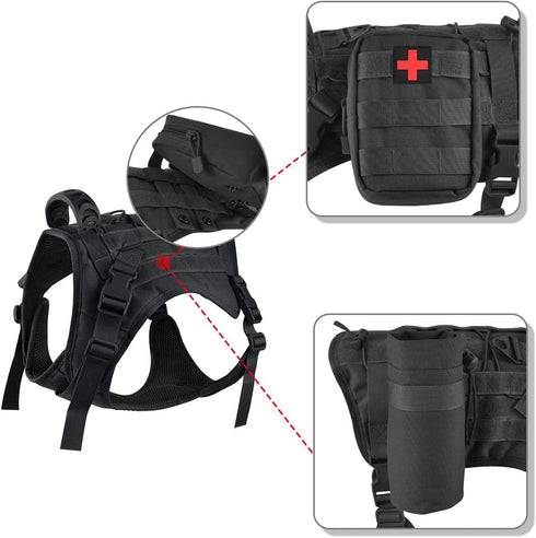 Tactical Dog Vest with Pouch, Training Molle Vest with Handle, K9 Military Dog Harness, No Pull Service Dog Vest XL