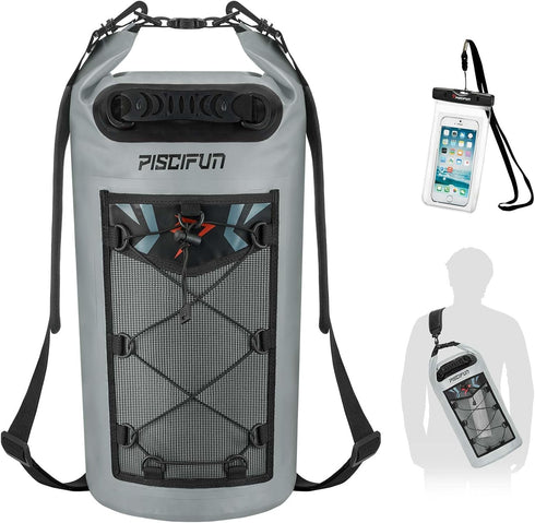 Piscifun Waterproof Dry Bag, Floating Backpack 5L/10L/20L/30L/40L with Waterproof Phone Case for Boating, Kayaking,