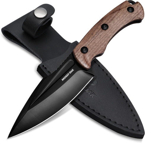 Mossy Oak Fixed Blade Knife with Sheath, Full-tang Stainless Steel Blade, Outdoor Knives for Camping, Hiking (Wood