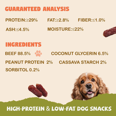 Dogs,10.58 oz Soft Beef Sausage Dog Treats, Slow Roasted Beef Jerky for Dogs High Protein Low Fat, Grain-Free