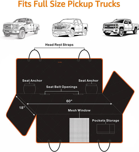 900D F150 F250 1500 iBuddy Dog Seat Cover for Pickup Trucks, Heavy Duty Truck Back Seat Cover for Dogs, Waterproof