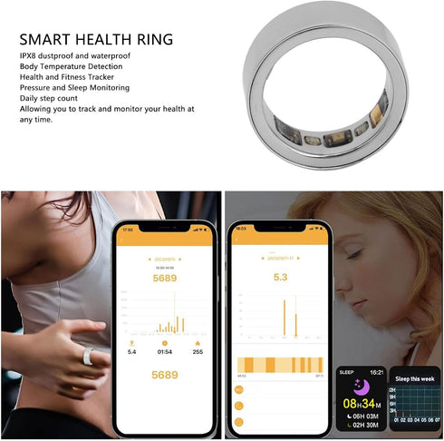 Luqeeg Smart Health Ring - Bluetooth Pressure Sleep Monitoring Health Monitor, IPX8 Waterproof, Rechargeable