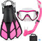 Kids Snorkeling Set with Adjustable Flippers, Panoramic Snorkel Mask, Dry Snorkel Tube, Travel Bags