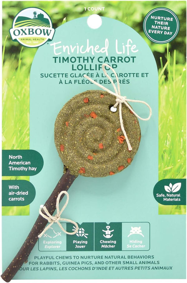 Oxbow Enriched Life Timothy Lollipop - Carrot, Rabbit Toys for Guinea Pig, Enrichment for Bunny, Chinchilla, Cage