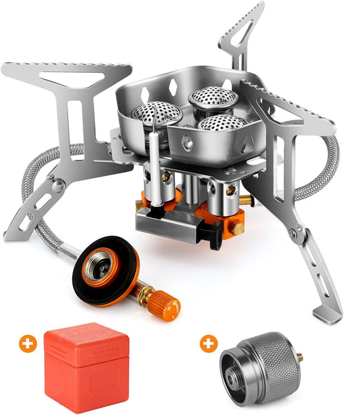 Odoland 3500W/6800W Windproof Camping Gas Stove with Fuel Canister Adapter, Portable Collapsible Burner