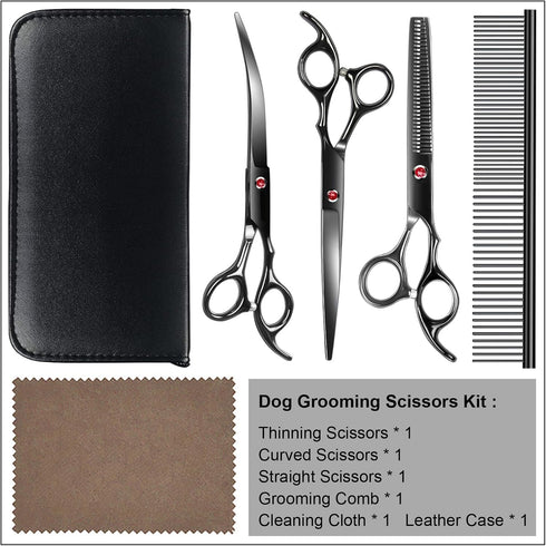 TINMARDA 5 1, 6CR Professional Dog Grooming Scissors kit Black in Dog Shears for Grooming Premium Stainless Steel