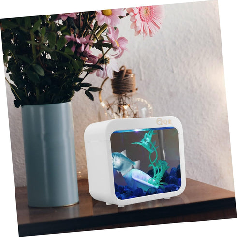 Mini Plastic Aquarium Kits, Small Fish Tank with LED Lighting, Ecological Landscape Box, Desktop Decoration