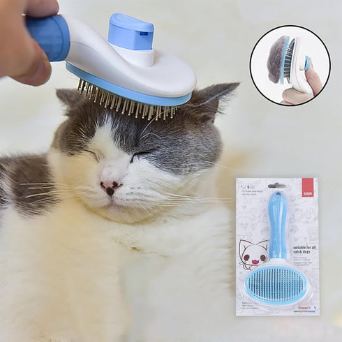 Dog Brush for Shedding, Self-Cleaning Pet Brush, Blue, Removes Loose Hair and Tangles