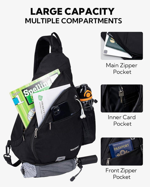 Backpack: Daypack Pack WATERFLY Sling Bag Crossbody Over Shoulder Casual Cross Chest Side